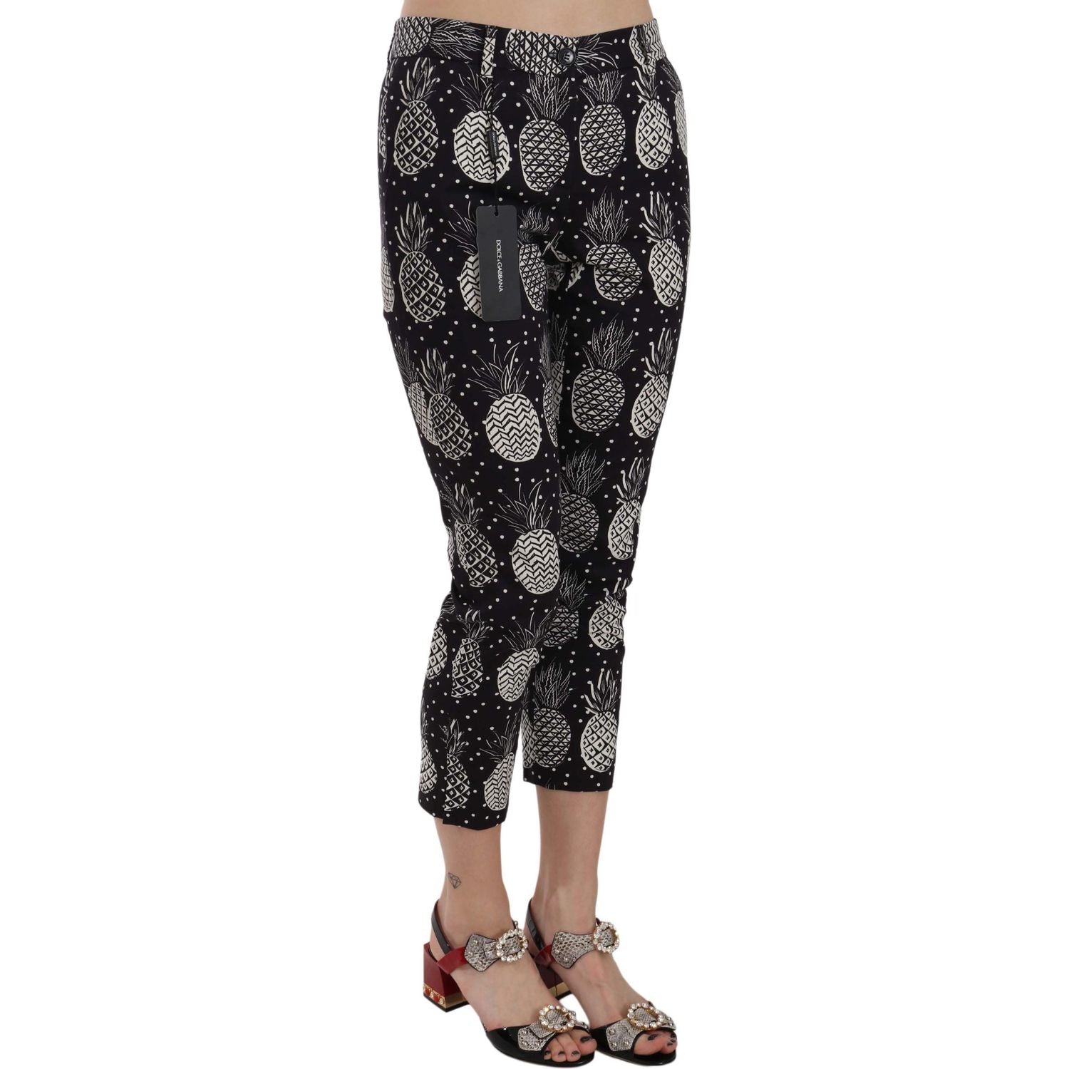 Dolce & Gabbana Black Pineapple Print Skinny Capri Pants