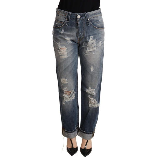 Acht Blue Tattered Mid Waist Straight Denim Trouser Acht