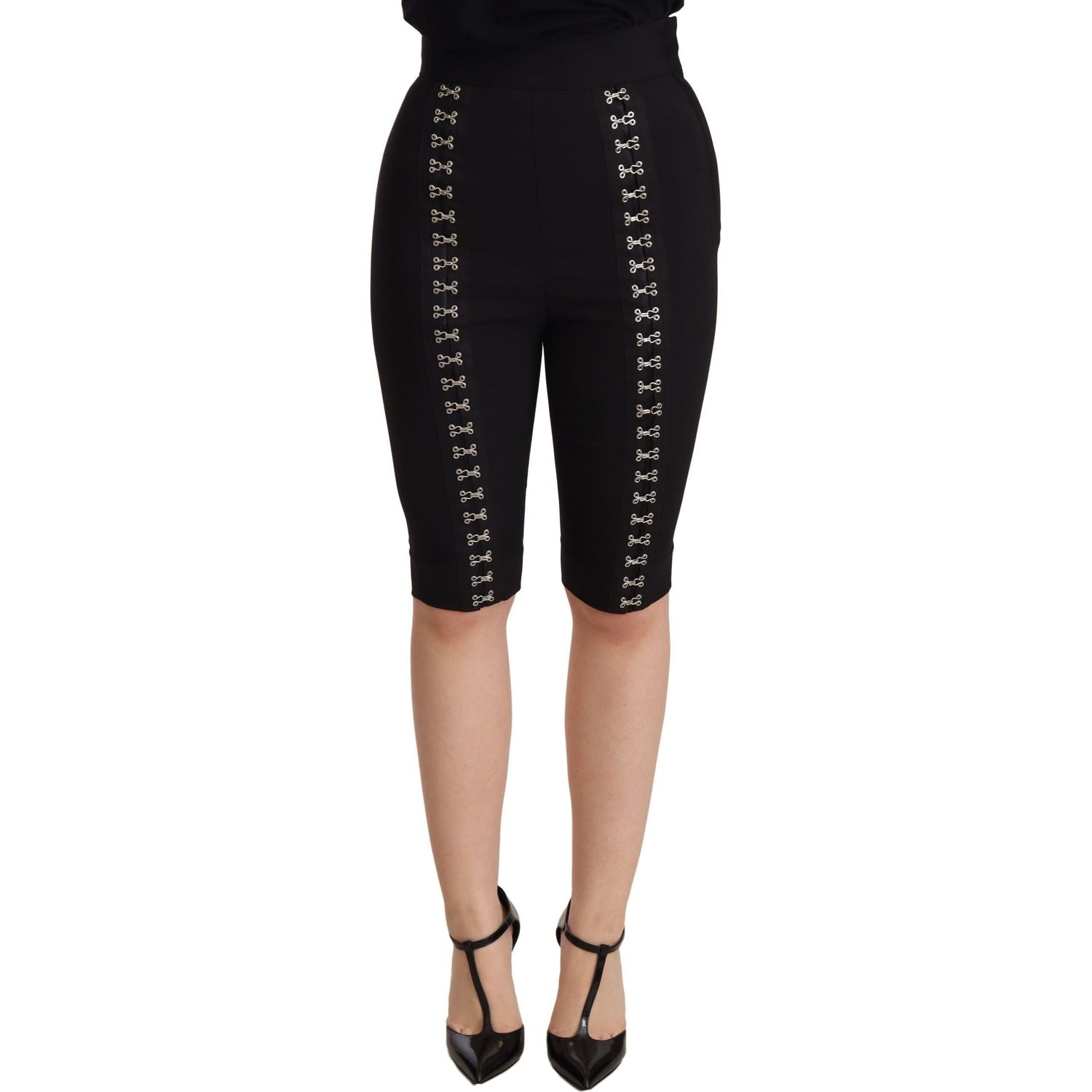 Dolce & Gabbana Black Wool Stretch Slim Fit High Waist Shorts