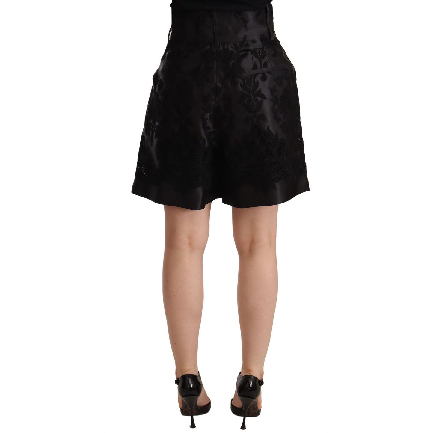 Dolce & Gabbana Elegant Black Floral Brocade Silk Shorts Shorts Dolce & Gabbana