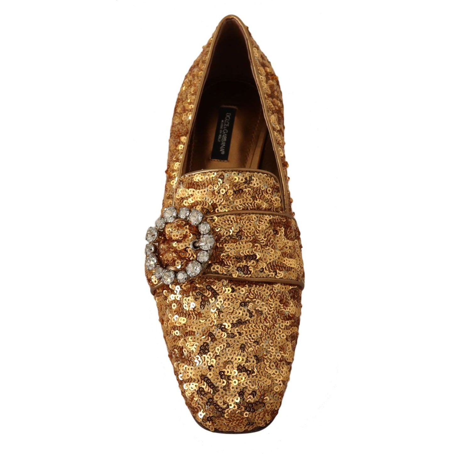 Dolce & Gabbana Elegant Gold Sequin Crystal Flats WOMAN LOAFERS Dolce & Gabbana