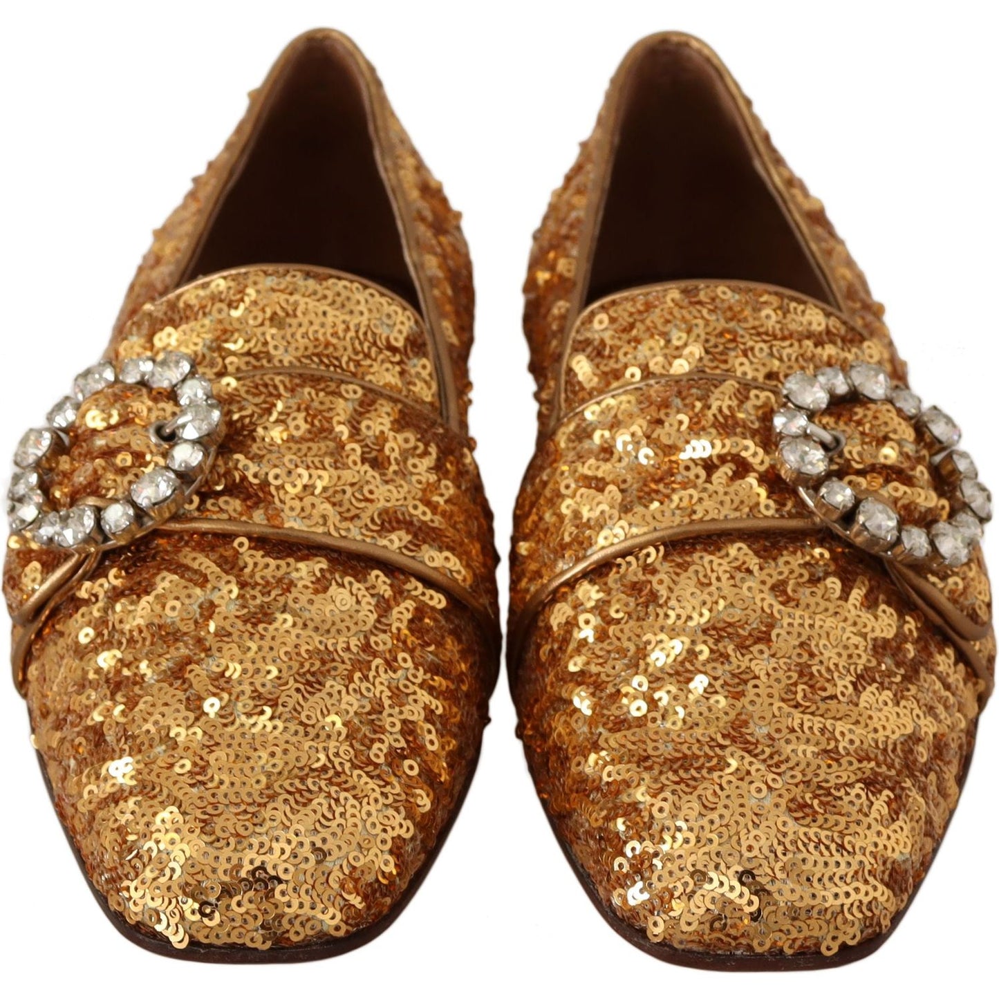 Dolce & Gabbana Elegant Gold Sequin Crystal Flats WOMAN LOAFERS Dolce & Gabbana