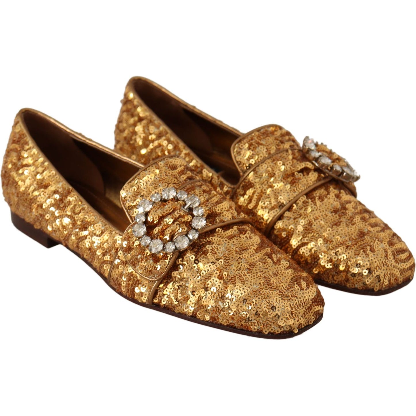 Dolce & Gabbana Elegant Gold Sequin Crystal Flats WOMAN LOAFERS Dolce & Gabbana