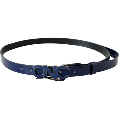Costume National Blue Leather Logo Skinny Fashion Belt