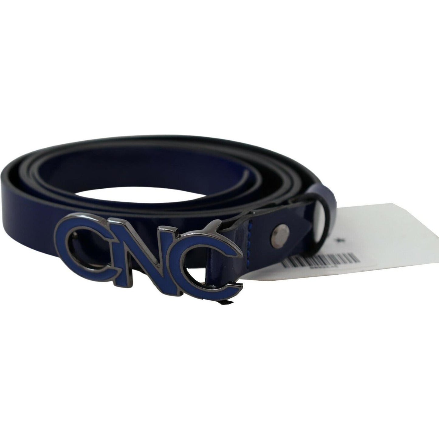 Costume National Blue Leather Logo Skinny Fashion Belt