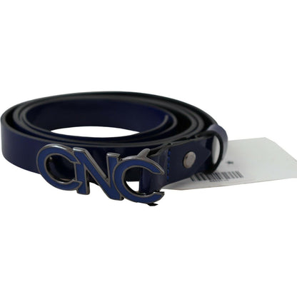 Costume National Blue Leather Logo Skinny Fashion Belt