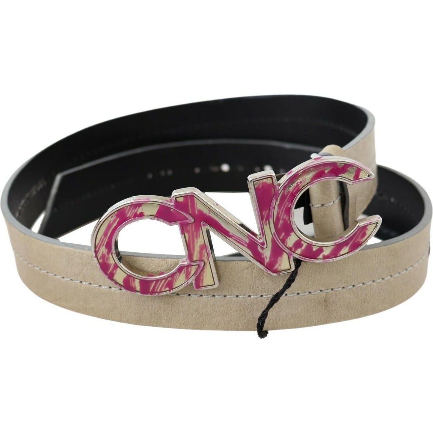 Costume National Beige Leather Fashion Belt with Logo Detail WOMAN BELTS Costume National