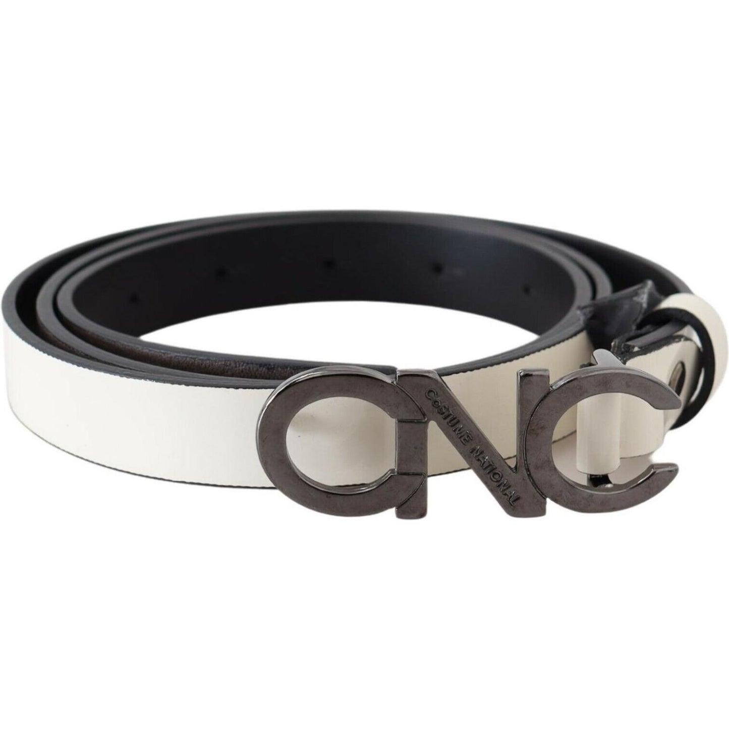 Costume National Belt Mettalic Gray Leather Logo Belt