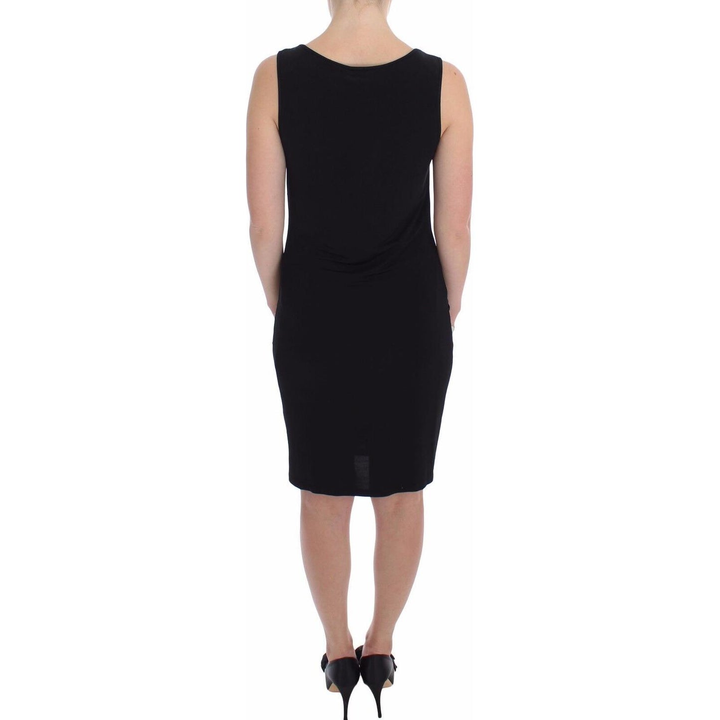 Roccobarocco Elegant Black Sheath Jersey Knee-Length Dress WOMAN DRESSES Roccobarocco