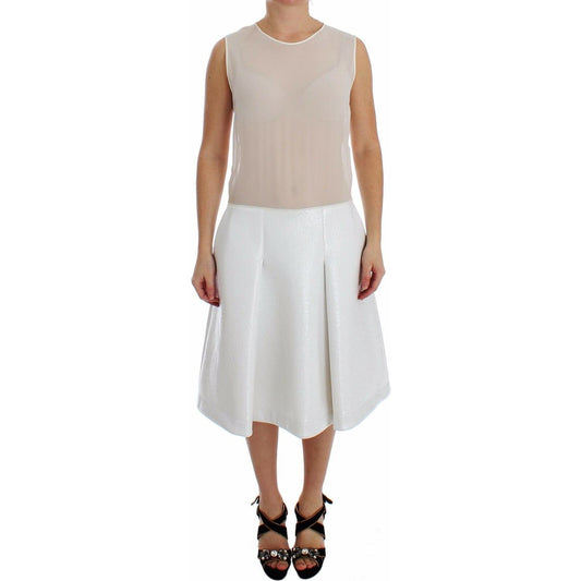 Koonhor White Pleated Bottom Tank Sheath Transparent Dress WOMAN DRESSES
