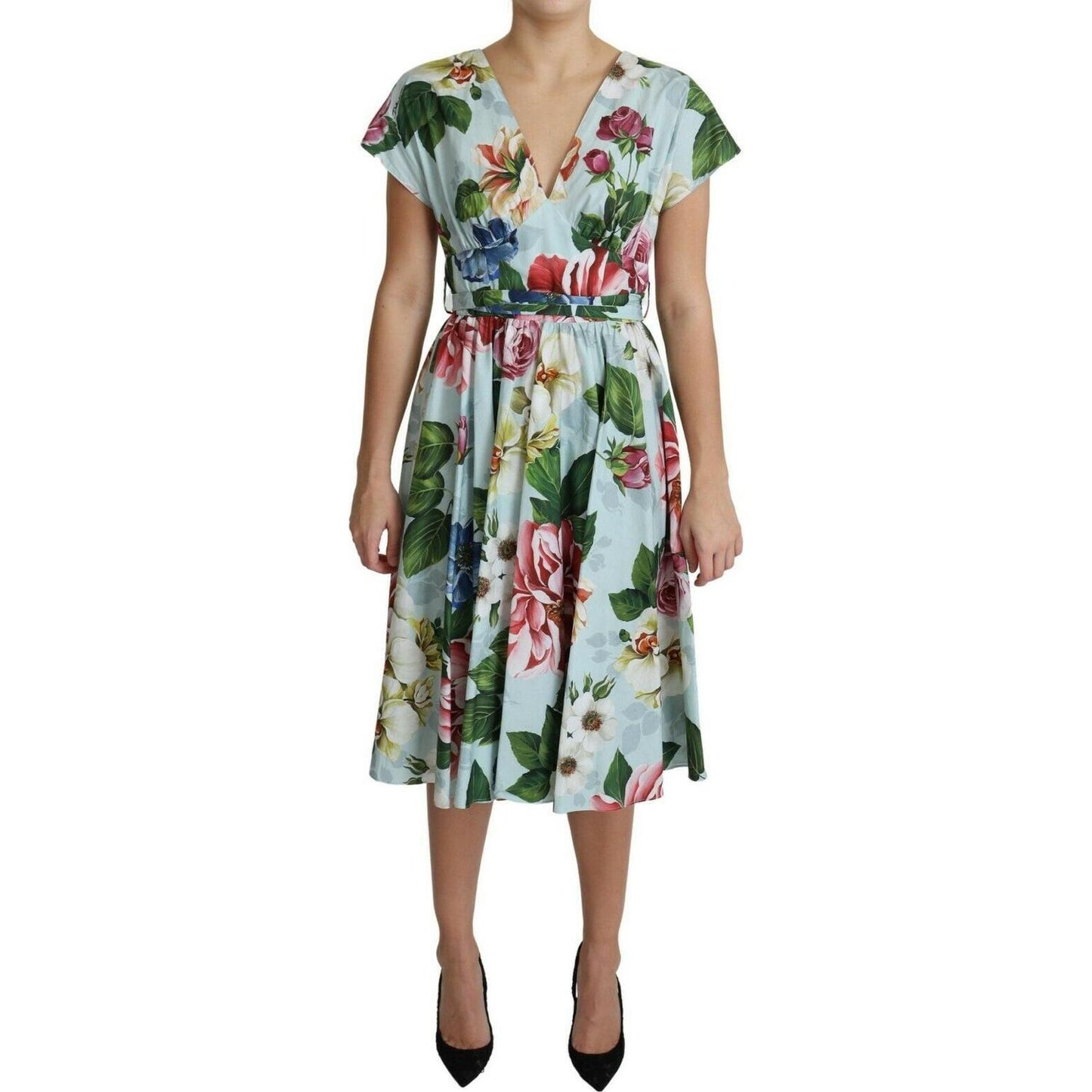 Dolce & Gabbana Floral Elegance V-Neck Cotton Dress WOMAN DRESSES Dolce & Gabbana