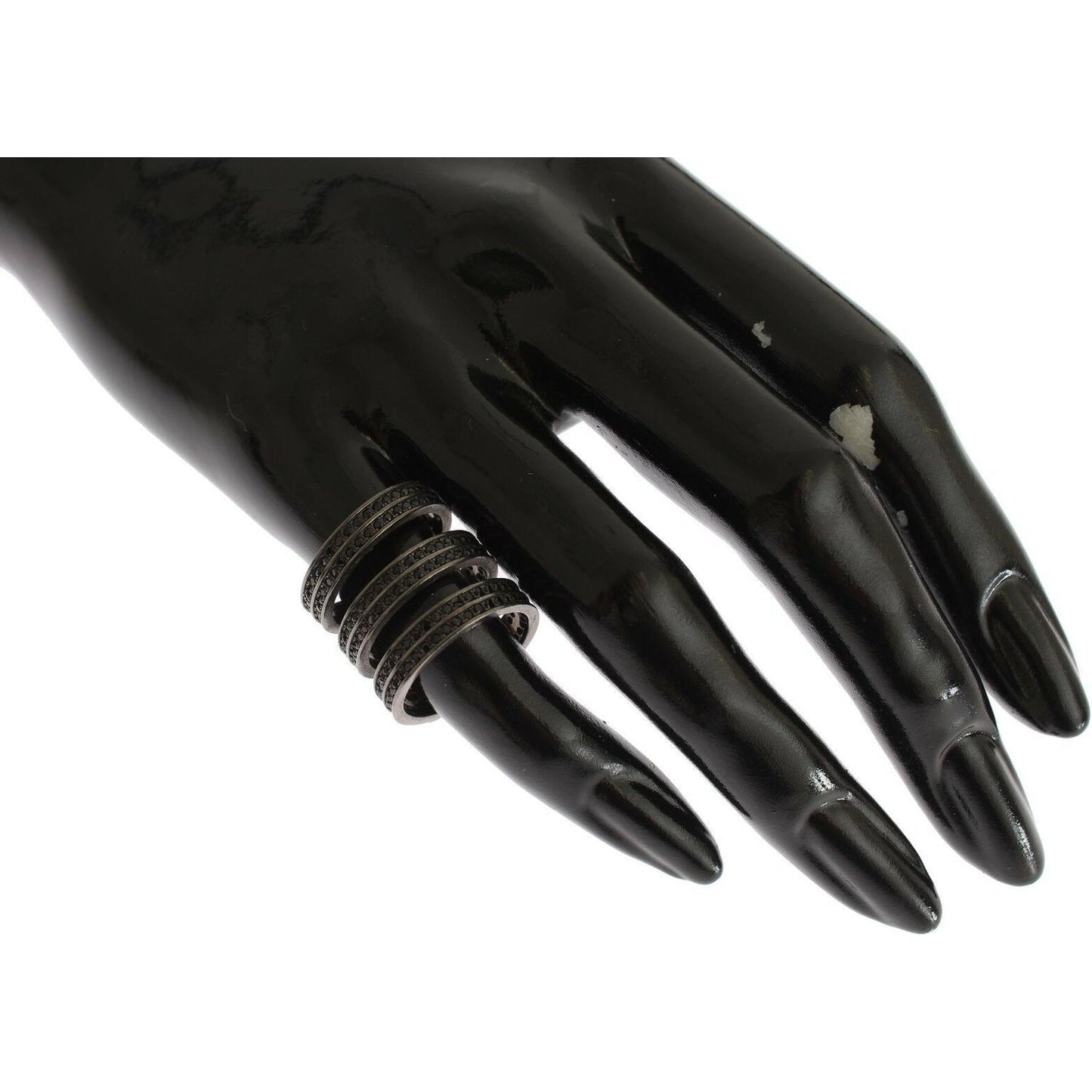 Nialaya Black CZ Rhodium 925 Silver Ring