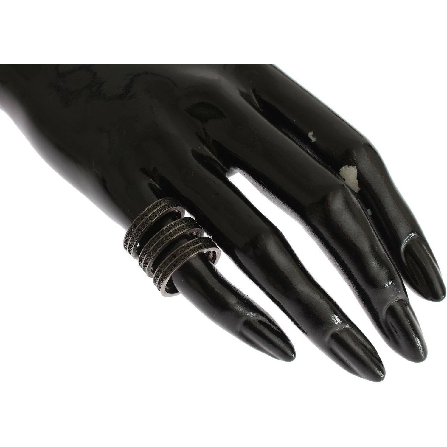 Nialaya Black CZ Rhodium 925 Silver Ring