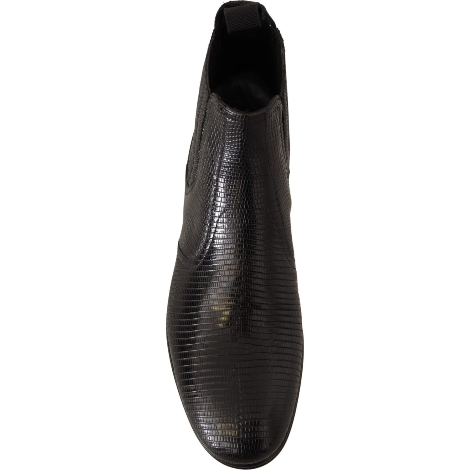 优雅黑色皮革蜥蜴皮德比靴