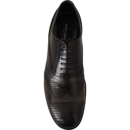 Dolce & Gabbana Brown Lizard Skin Leather Oxford Dress Shoes