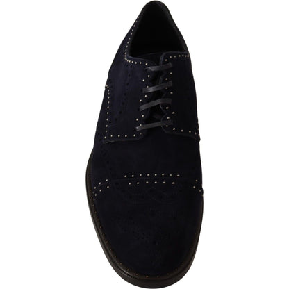 Dolce & Gabbana Blue Suede Leather Derby Studded Shoes