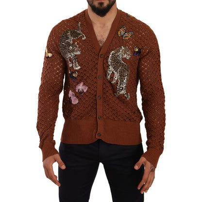 Dolce & Gabbana Brown Leopard Butterfly Cardigan Sweater