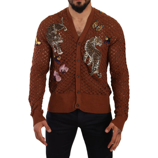 Dolce & Gabbana Brown Leopard Butterfly Cardigan Sweater