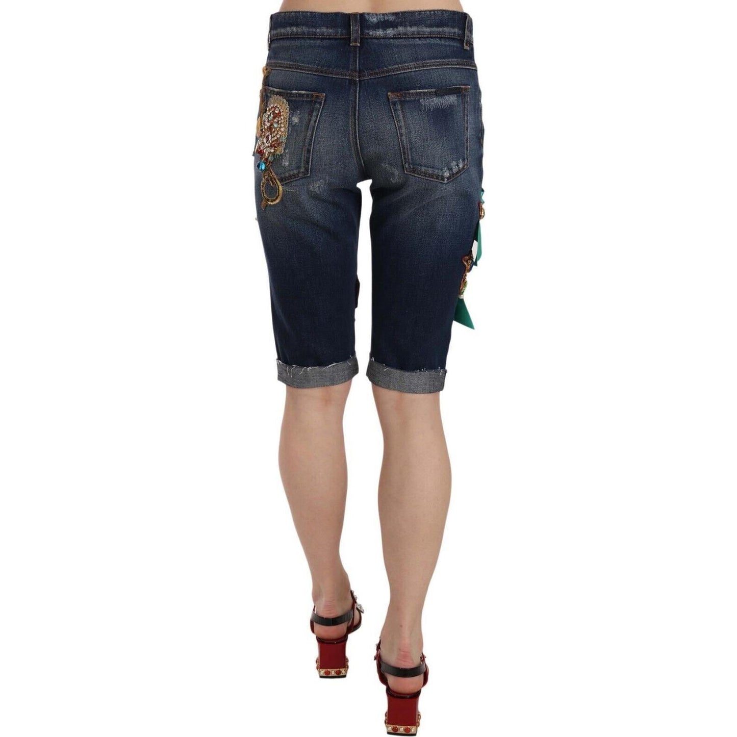 Dolce & Gabbana Elegant Knee-Length Embellished Denim Shorts Dolce & Gabbana