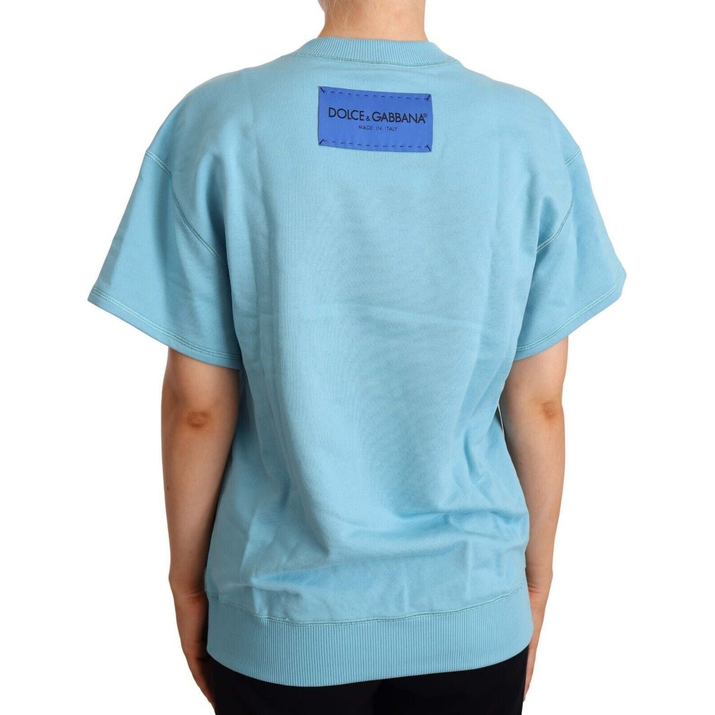 Dolce & Gabbana Elegant Blue Crew Neck Cotton Top WOMAN TOPS AND SHIRTS Dolce & Gabbana