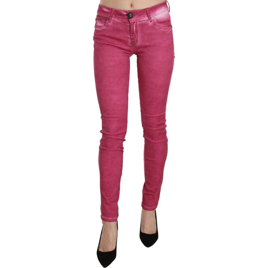 PLEIN SUD Pink Velvet Mid Waist Skinny Trouser Pants PLEIN SUD