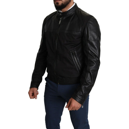 Dolce & Gabbana Elegant Black Bomber with Leather Accents MAN COATS & JACKETS Dolce & Gabbana