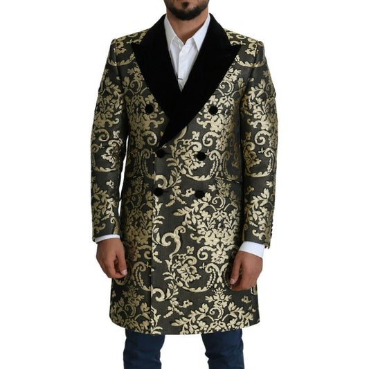 Dolce & Gabbana Gold Black Sicilia Jacquard Double-Breasted Coat Dolce & Gabbana