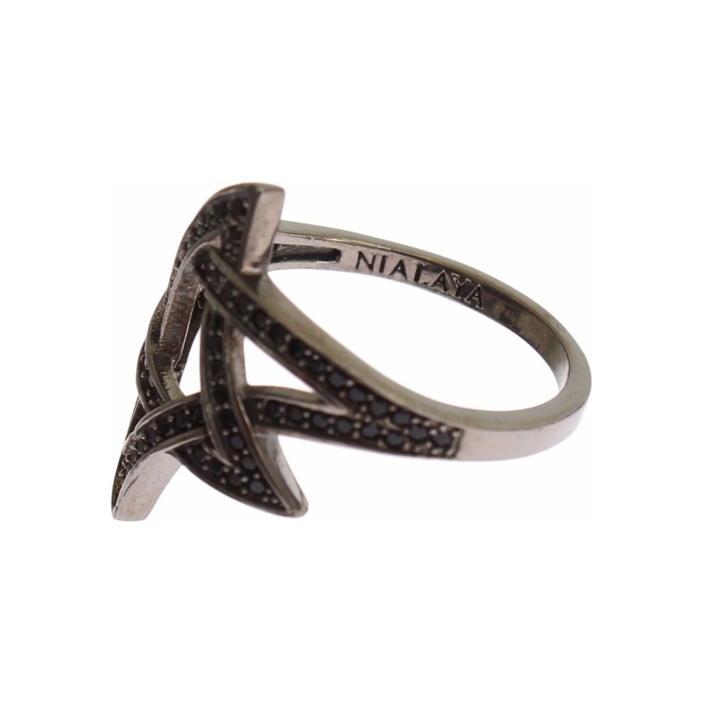 Nialaya Chic Black Rhodium Silver CZ Crystal Ring Ring Nialaya