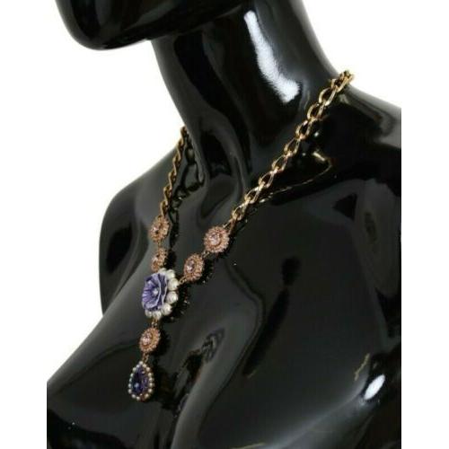 Dolce & Gabbana Elegant Gold Crystal Floral Charm Necklace Necklace Dolce & Gabbana