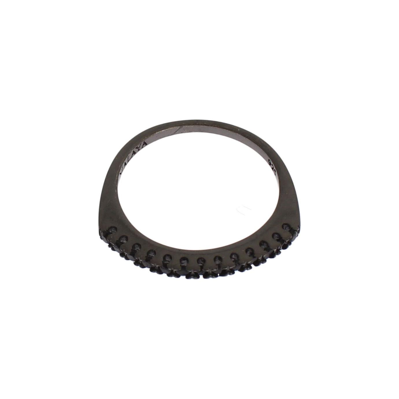 优雅黑水晶纯银戒指