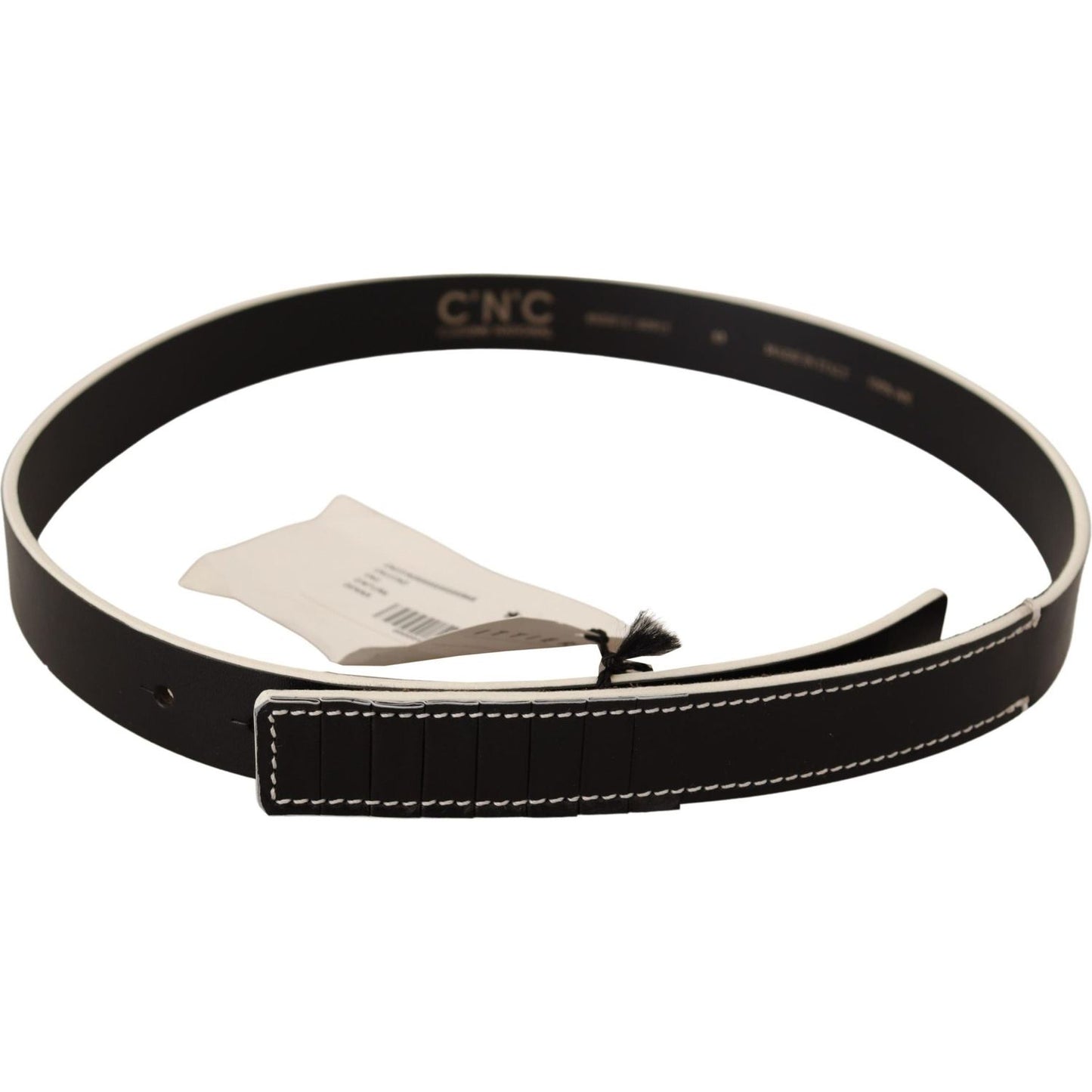 Costume National Chic Black Leather Fashion Belt with White Accents WOMAN BELTS Costume National