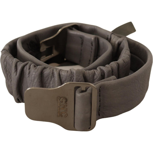 Costume National Gray Leather Silver Buckle Waist Belt