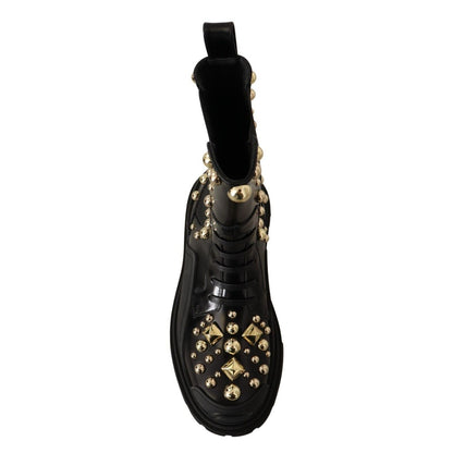 Dolce & Gabbana Black Leather Studded Combat Boots