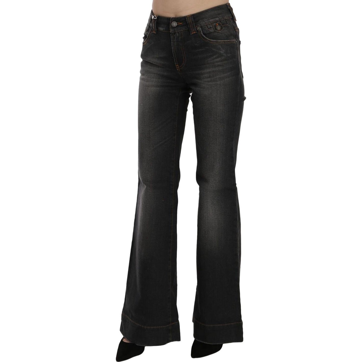 John Galliano Black Washed Mid Waist Flared Denim Casual Jeans