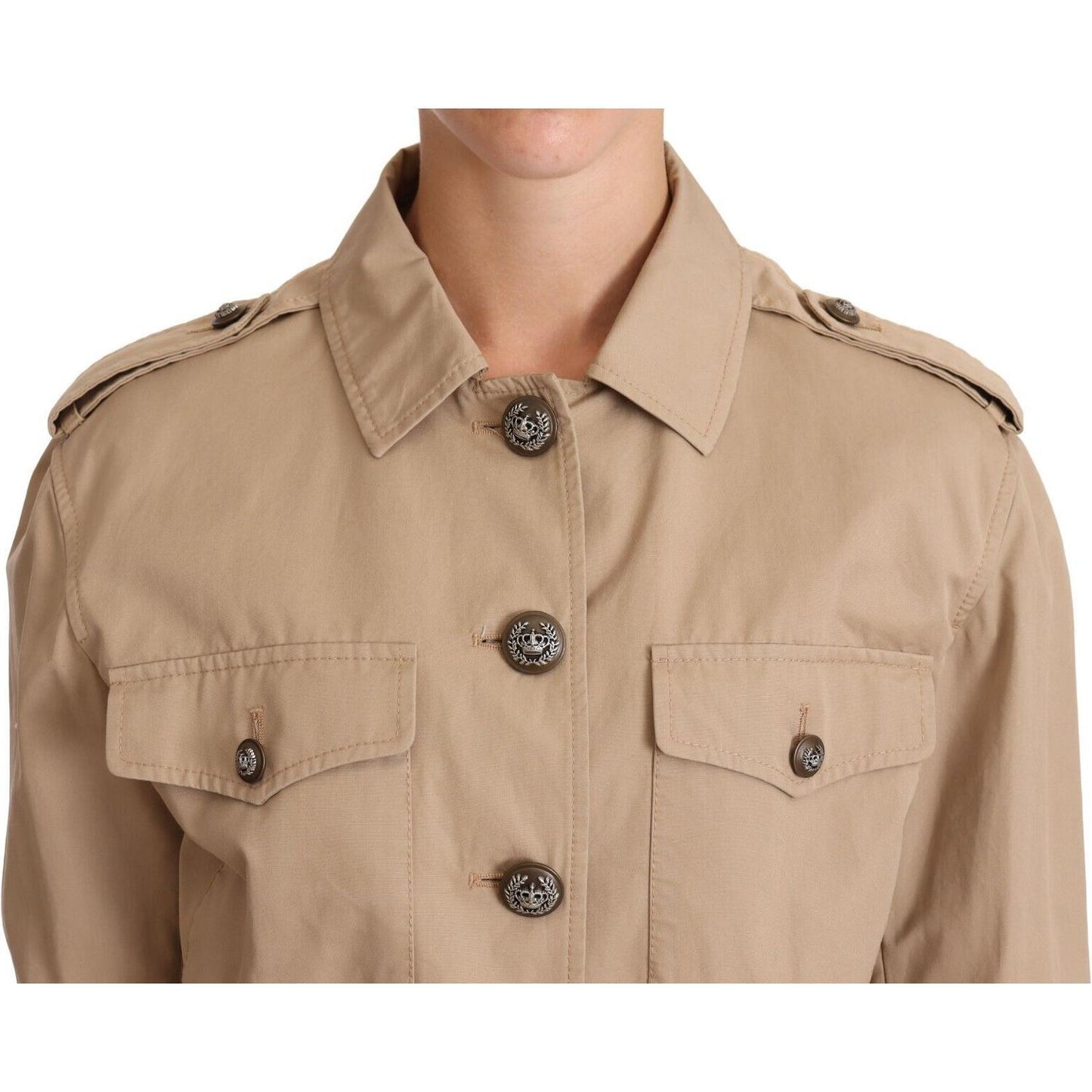 Dolce & Gabbana Elegant Cropped Cotton Jacket in Beige WOMAN COATS & JACKETS Dolce & Gabbana