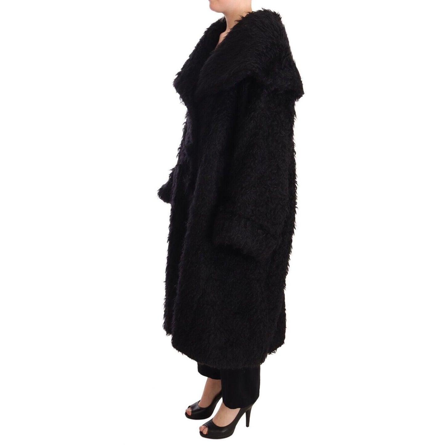 Dolce & Gabbana Black Mohair Fur Cape Trench Coat Jacket