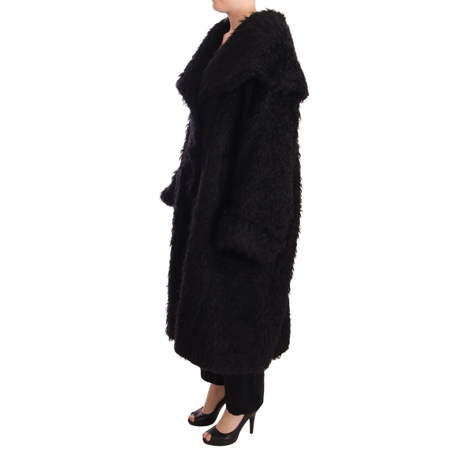 Dolce & Gabbana Black Mohair Fur Cape Trench Coat Jacket