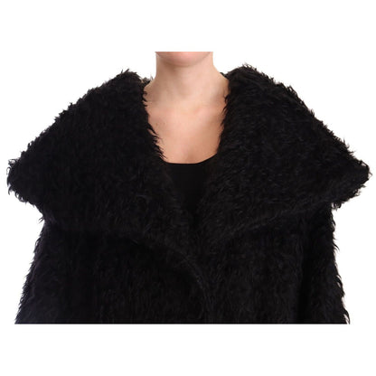 Dolce & Gabbana Black Mohair Fur Cape Trench Coat Jacket