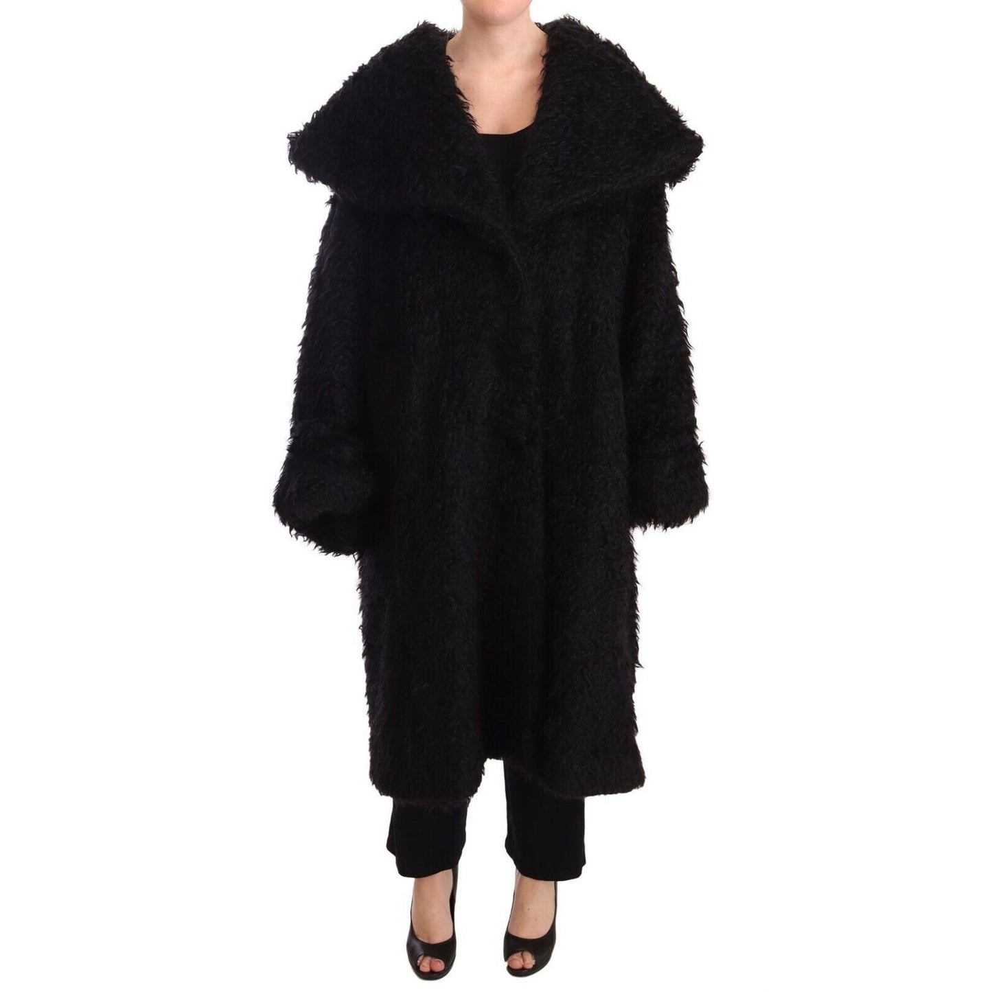 Dolce & Gabbana Black Mohair Fur Cape Trench Coat Jacket