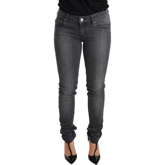 Acht Gray Washed Cotton Slim Fit Low Waist Women Denim Trouser Jeans