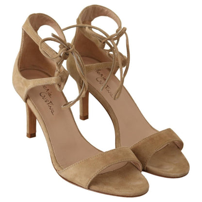Maria Christina Beige Suede Leather Ankle Strap Pumps Shoes
