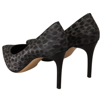 Sofia Black Leopard Leather Stiletto High Heels Pumps Shoes