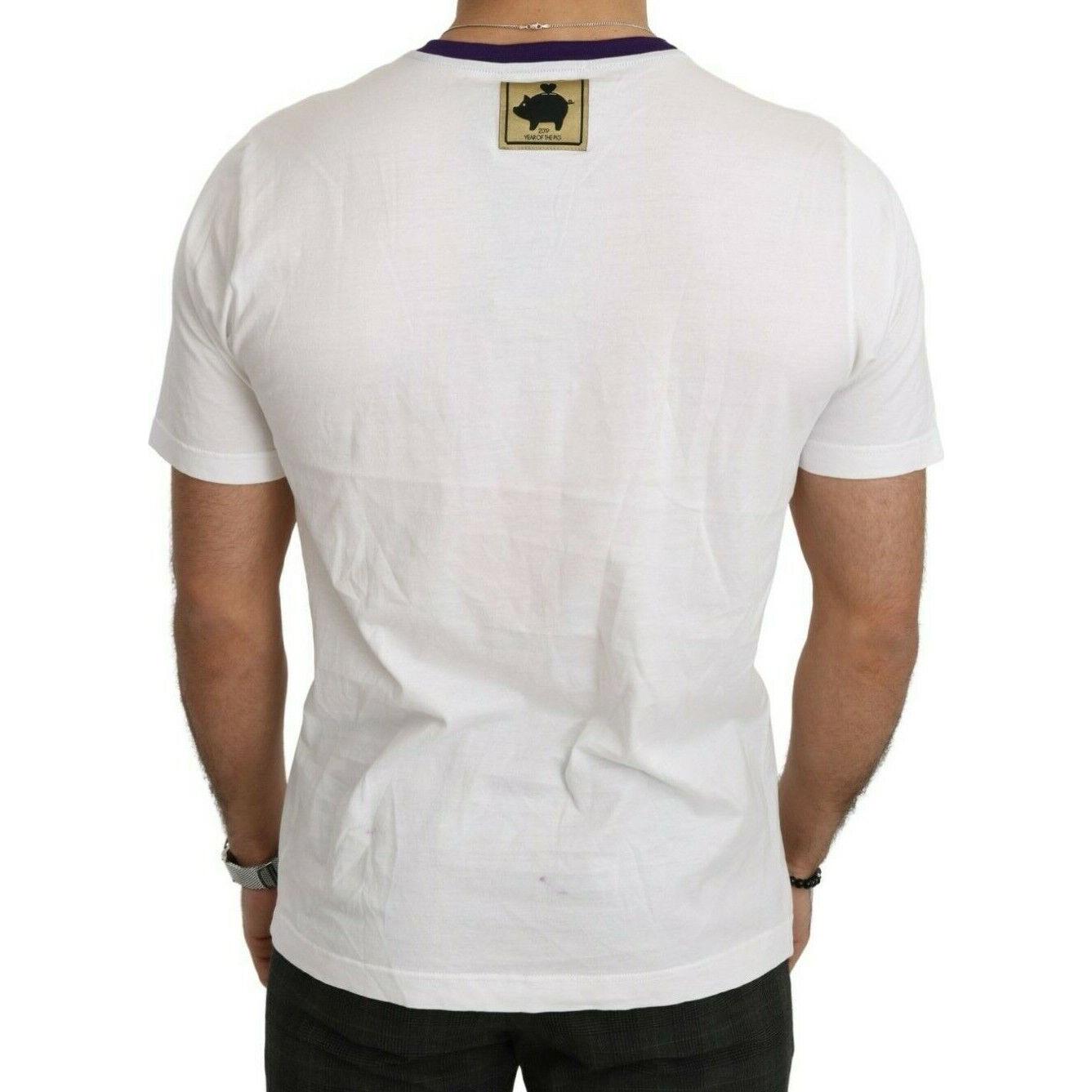 Dolce & Gabbana Chic White Cotton Pig Motif Tee MAN T-SHIRTS Dolce & Gabbana