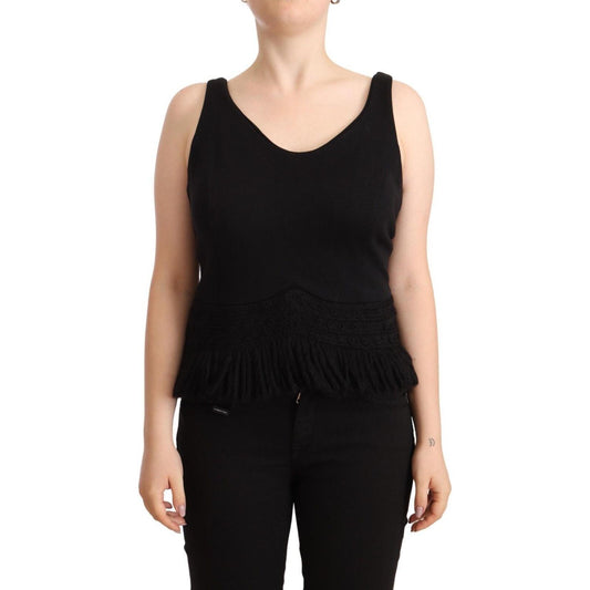 Ermanno Scervino Black Cotton Sleevelesss Tank Casual Top Ermanno Scervino