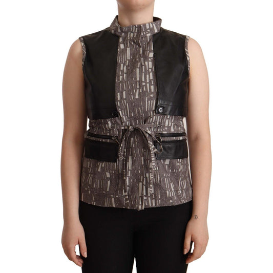 Comeforbreakfast Brown Black Vest Leather Sleeveless Top Blouse