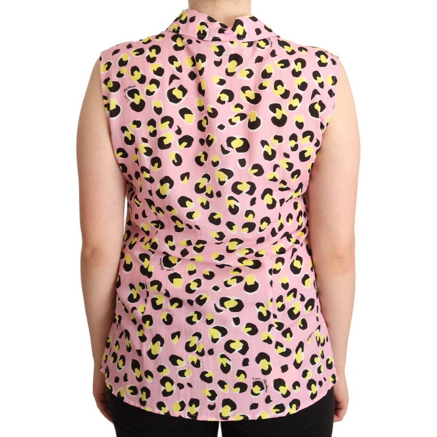 Love Moschino Pink Leopard Print Sleeveless Collared Polo Top