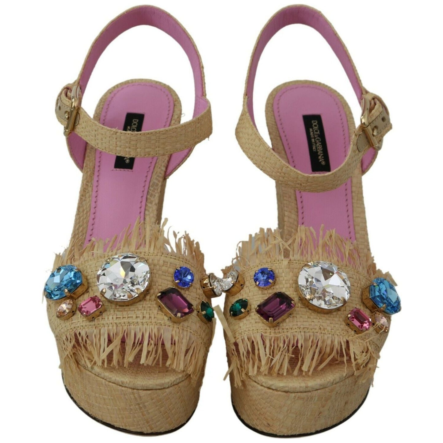 Dolce & Gabbana Beige Silk Strap Wedge Sandals Dolce & Gabbana