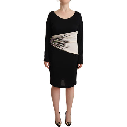 Roberto Cavalli Black Silver Sheath Knee Length Dress