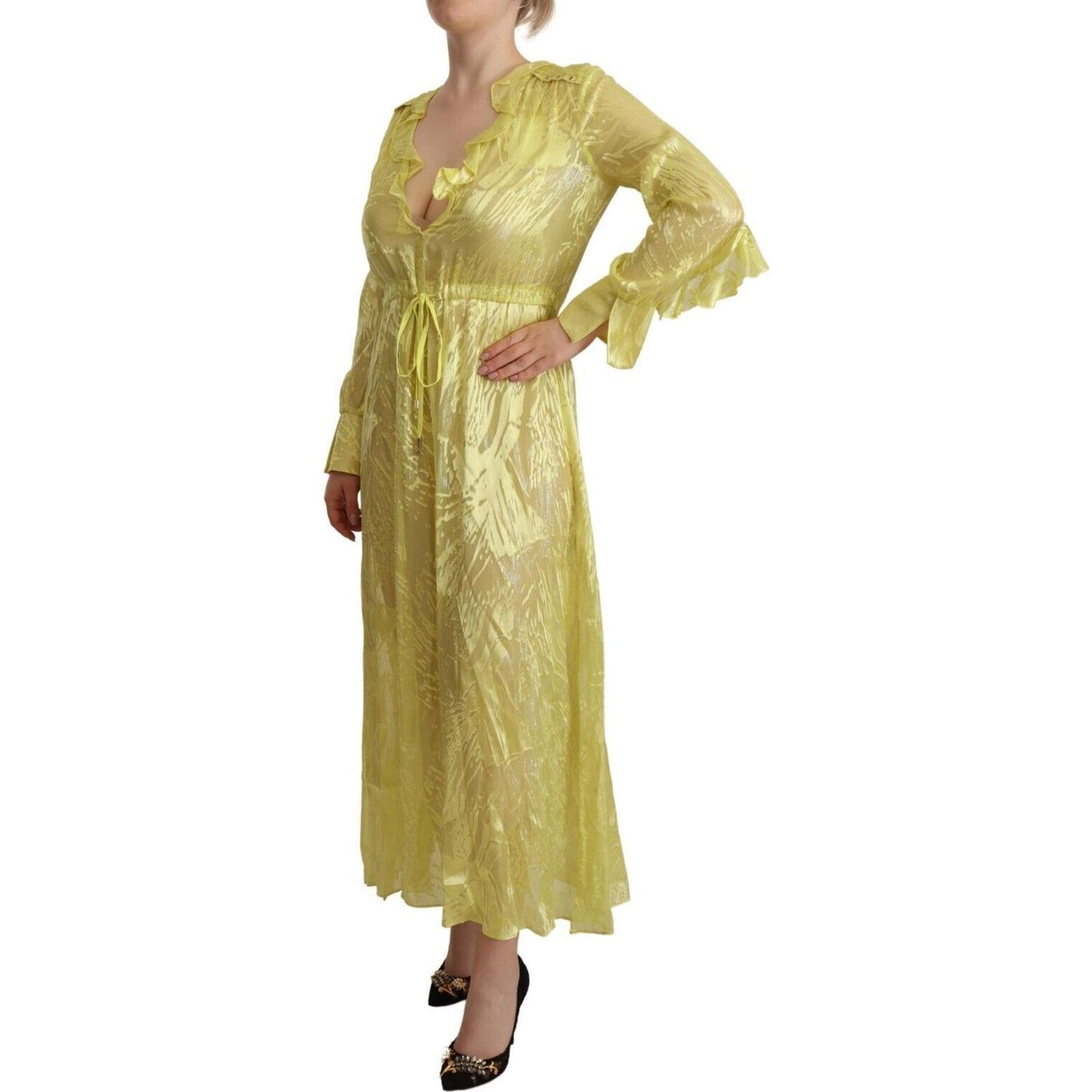 Patrizia Pepe Sunshine Silk Blend Maxi Dress - Long Sleeves & Plunge WOMAN DRESSES Patrizia Pepe