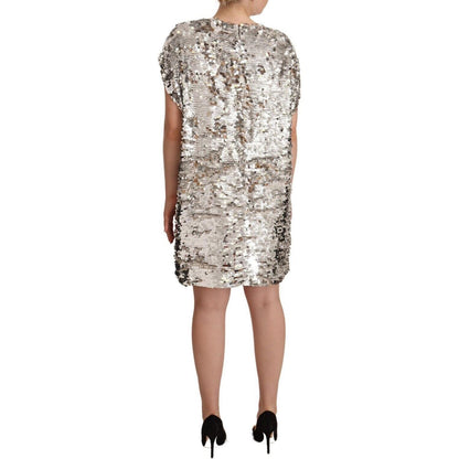MSGM Silver Sequined Polyester Short Sleeves Shift Mini Dress MSGM